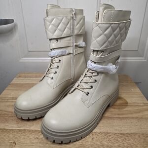 New Just Fab Banks Beige Combat Boots Size 8.5‎ Womens